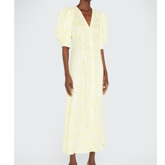 Róhe Rohe Clara Yellow White Floral Puff Sleeve Dress Size 38 FR 6 US NWT $395 - Picture 4 of 16